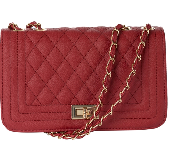 Faux Leather Quilted Shoulder Bag Burgundy - Picture 1 of 1